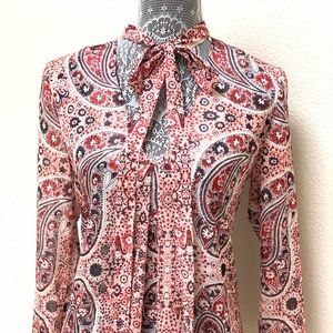 Paisley Floral Blouse with Neck Tie